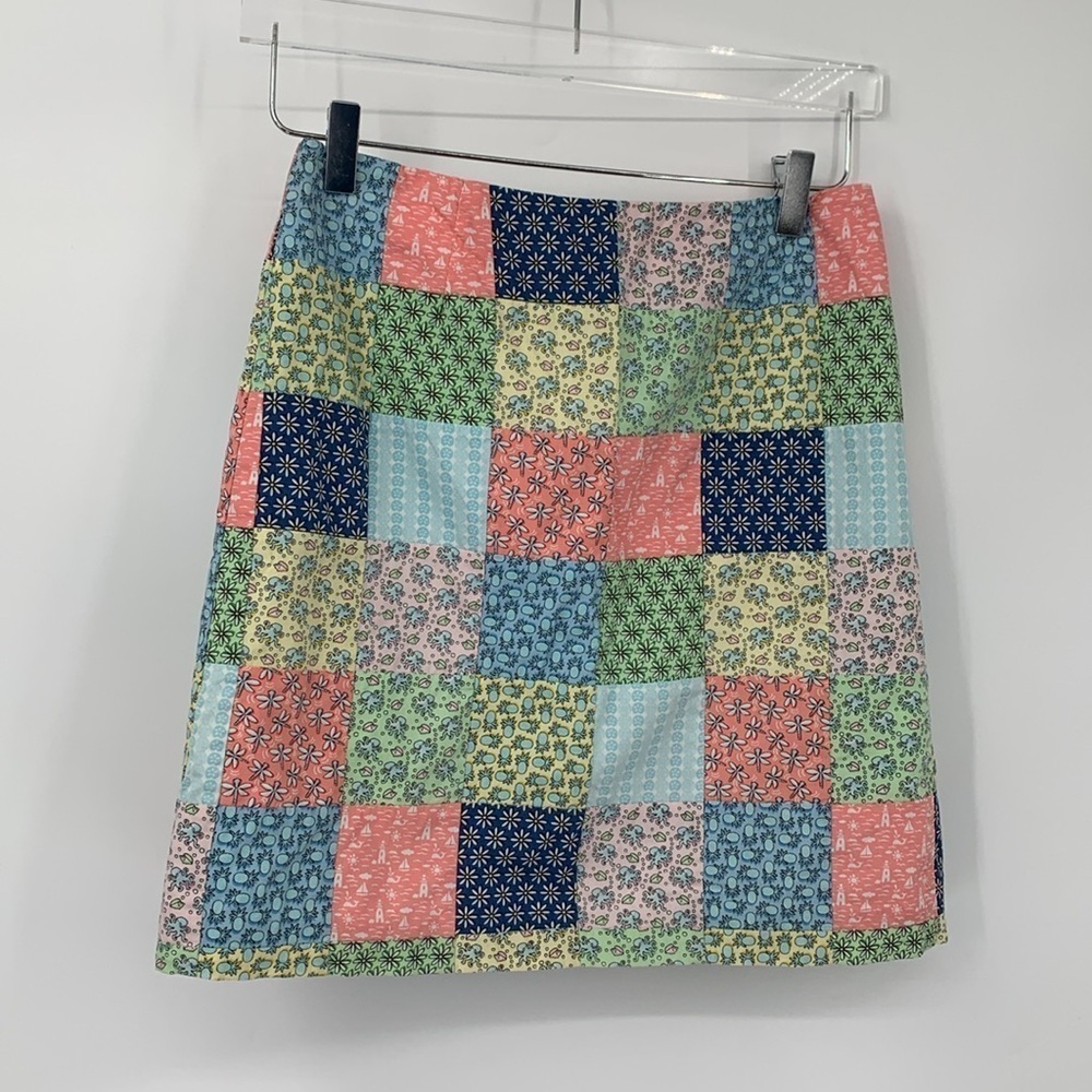 Vineyard Vines patchwork mini skirt print straight lined cotton blue pink 2